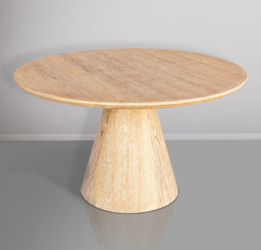 Linette Solid White Oak Mid Century Dining Table with Elegant Tapered Base & Rustic Finish