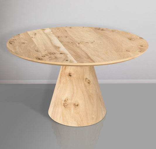 Linette Solid Ash Burl Wood Dining Table - Mid Century Modern Design with Elegant Tapered Base