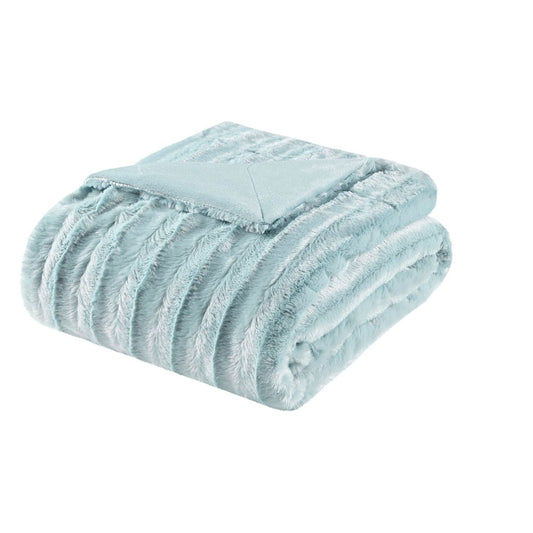 Ultra-Soft Plush Long Fur Throw Pillow and Blanket, Blue
