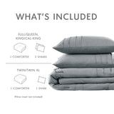 Grid Textured Soft Washed Pleated Comforter Set, Blue/Grey