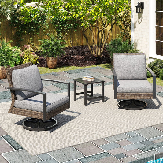3 Pieces Patio Bistro Set with Swivel Chair Small Side Table