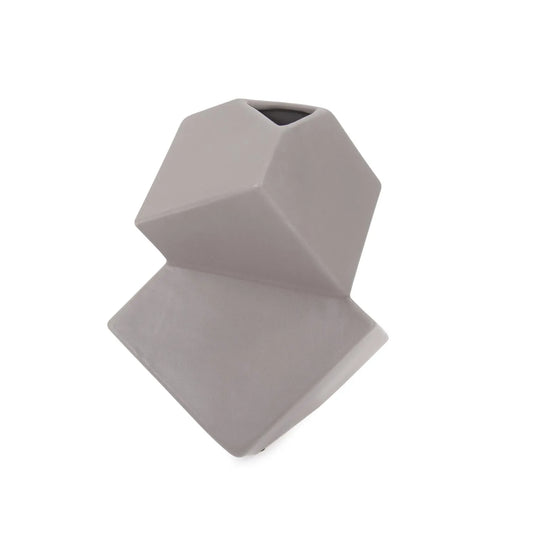 Taupe Ceramic Cubic Vase Small