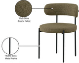 Beacon Olive Green Boucle Dining Chair Set - Cozy Modern Design with Sturdy Iron Frame - 2 Pieces