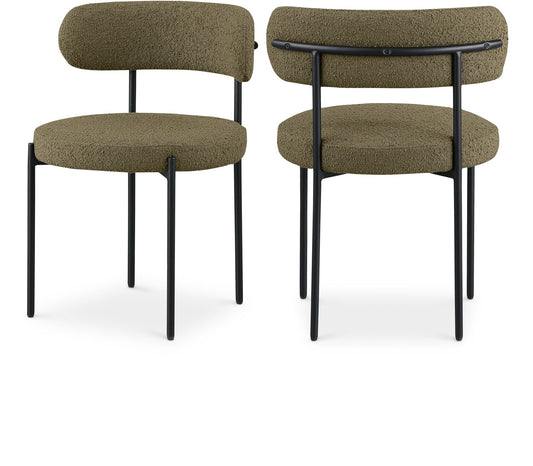 Beacon Olive Green Boucle Dining Chair Set - Cozy Modern Design with Sturdy Iron Frame - 2 Pieces
