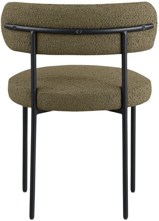 Beacon Olive Green Boucle Dining Chair Set - Cozy Modern Design with Sturdy Iron Frame - 2 Pieces