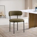 Beacon Olive Green Boucle Dining Chair Set - Cozy Modern Design with Sturdy Iron Frame - 2 Pieces