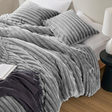 300GSM Fluffy Ribbed Plush Comforter Set,Gray