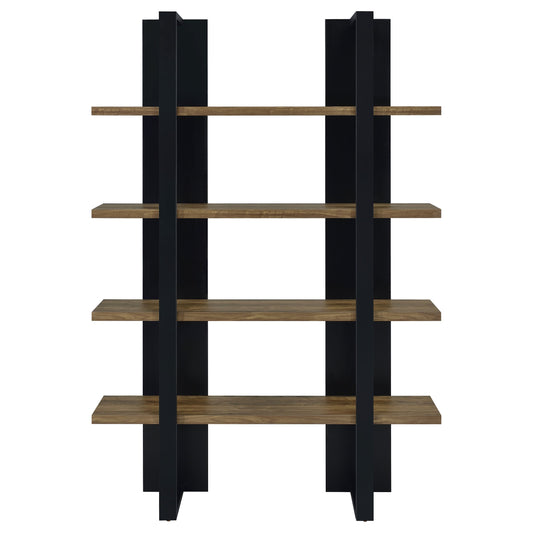 Danbrook 71-inch 4-shelf Bookshelf Black and Aged Walnut