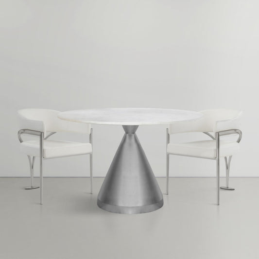 Emery Contemporary Dining Table with Genuine Marble Top and Stainless Steel Base for Modern Homes