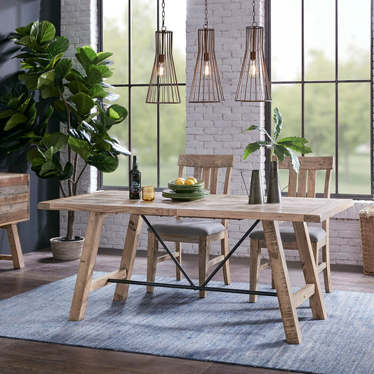 Reclaimed Natural Wood Dining Table with Metal Support *