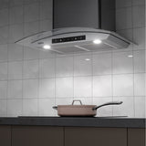 CIARRA 30 inch Glass Wall Mount Range Hood, 650 CFM 3-Speed Extraction, Wave & Touch Control Kitchen Hood CAS75502-N-OW