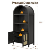 Arched Storage Cabinet with 2 Rattan Doors, 70''h