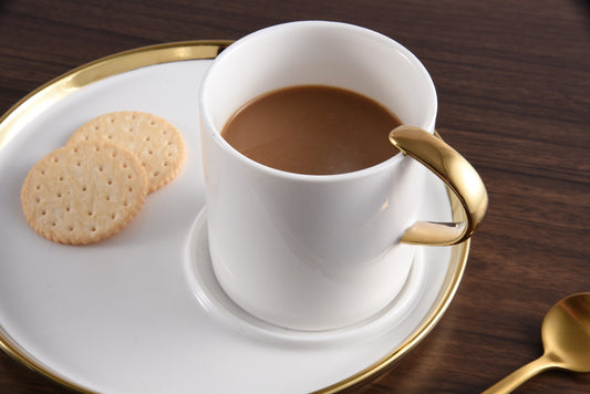White Porcelain Cappuccino Cup & Saucer with Gold