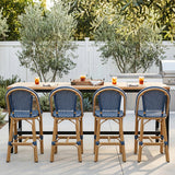 PURPLE LEAF Patio French Counter Stool Set of 2 Outdoor Backrest Barstools Aluminum Frame Woven Rattan for Indoor Kitchen Garden Balcony Restaurant