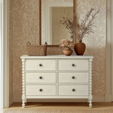 46"W 6-Drawer Small Spindle Wood Dresser, Antique Cream *