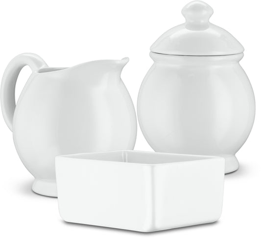 Kook White Ceramic Sugar & Creamer Set, 3-Piece