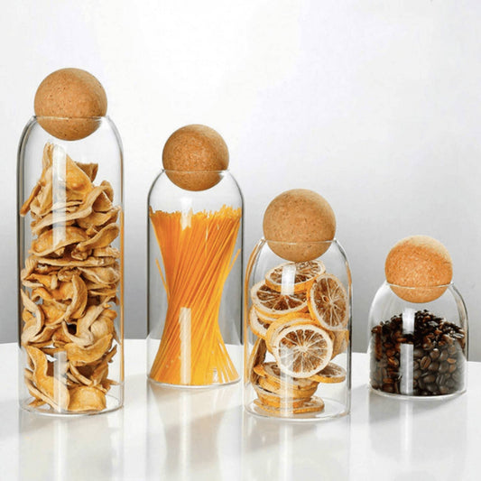 Glass Storage Jar with Cork Lid for Kitchen Storage