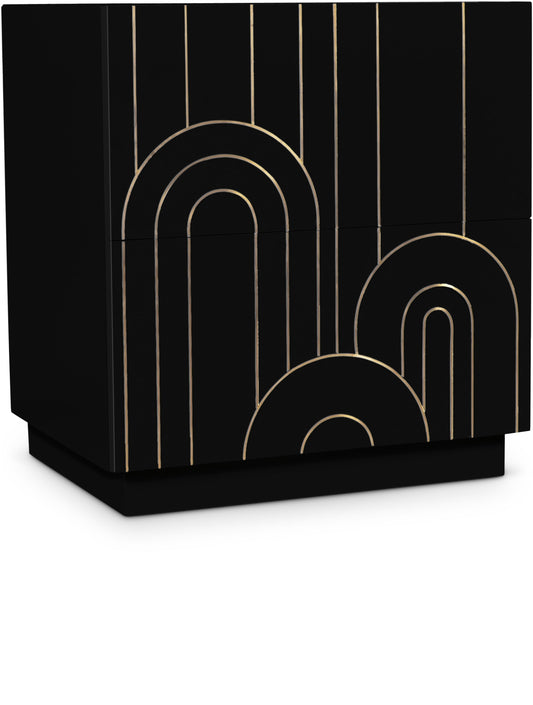 Turin Mid Century Night Stand with Elegant Brass Inlays and Ample Storage for Modern Bedrooms