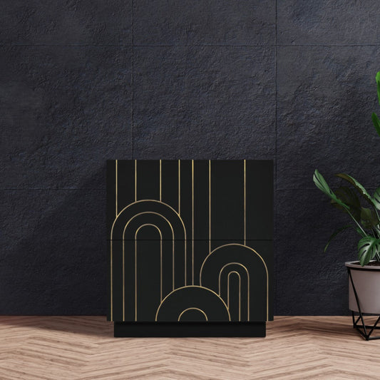 Turin Mid Century Night Stand with Elegant Brass Inlays and Ample Storage for Modern Bedrooms