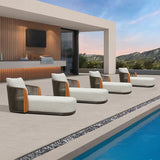 PURPLE LEAF Hailar Olefin Patio Chaise Lounge Chair , Upholstered Pool Lounge Chairs for Outdoor with Teak Armres for Deck, Pool, Lawn, Garden, Courtyard, Porch