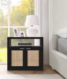 Cambria Mid Century Nightstand with Natural Cane Top, Stylish Design and Versatile Brass Handles