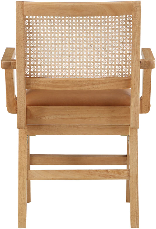 Abby Dining Arm Chair Set - Stylish Mid-Century Modern Design with Natural Wood and Cane Backrest
