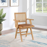 Abby Dining Arm Chair Set - Stylish Mid-Century Modern Design with Natural Wood and Cane Backrest
