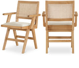 Abby Dining Arm Chair Set - Stylish Mid-Century Modern Design with Natural Wood and Cane Backrest
