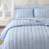 Soft Bow Embroidered Quilt Mini Set, Blue