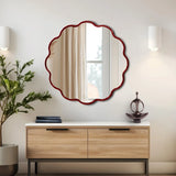 Kushi Round Scalloped Edge Mirror in Glossy Burgundy