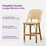 PURPLE LEAF Outdoor Bar Height Stools Set of 2 French Country Patio Rattan Bar Stool Chairs Outdoor Armless Barstools for Porch Garden Indoor Kitchen