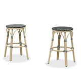PURPLE LEAF Patio French Round Counter Stool Set of 2 Rattan Backless Stackable Barstools Aluminum Frame Footrest with Woven Wicker for Outdoor Kitchen Yard