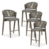 PURPLE LEAF Bar Stool Rattan Bar Stools Counter Stools with Back Metal Bar Height Stool Outdoor Bar Chair for Garden Kitchen