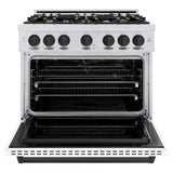 ZLINE 36" Dual Fuel Range, Gas Cooktop, Electric Convection Oven DuraSnow® Stainless Steel, Matte Black CDRSZ-36-MB