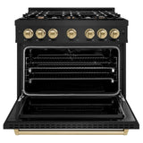 ZLINE 36" Dual Fuel Range, Gas Cooktop, Electric Convection Oven Black Stainless Steel, Champagne Bronze CDRBZ-36-CB