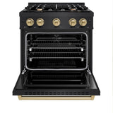 ZLINE 30" Dual Fuel Range, Gas Cooktop, Electric Convection Oven Black Stainless Steel, Champagne Bronze CDRBZ-30-CB