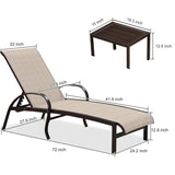 PURPLE LEAF Outdoor Chaise Lounge Patio Pool Lounger Aluminum Chairs with Side Table Adjustable Tanning Recliner for Outside Yard Deck Lawn Garden Beach