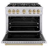 ZLINE 36" Dual Fuel Range, Gas Cooktop, Electric Convection Oven Stainless Steel, Champagne Bronze CDRZ-36-CB