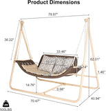 PURPLE LEAF Double Cloud Hanging Chair - Outdoor Patio Rattan Swing Chair with Cushion and Backrest.