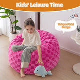 MAXYOYO Kids Bean Bag Bed - Bean Bag Chair to Bed with Jacquard Shaggy Plush Removable Cover, Plaid Red