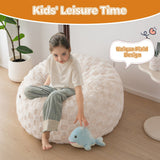 MAXYOYO Kids Bean Bag Bed -  Bean Bag Chair to Bed with Jacquard Shaggy Plush Removable Cover, Plaid Beige