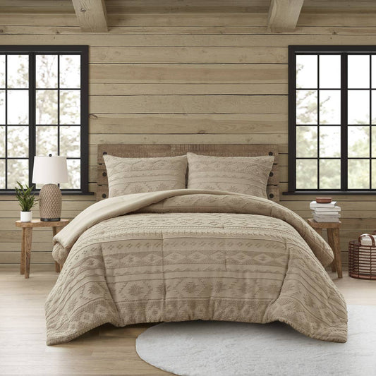 Chenille Tufted Jacquard Oversized Comforter Set, Tan