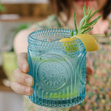 Aqua Blue Retro Floral Drinking Glasses Set of 6