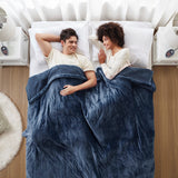 Heated Plush and Berber Electric Bedding Blanket, Navy Blue