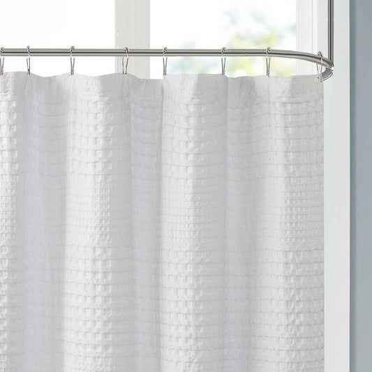 Medium Weight Waffle Weave Cotton Shower Curtain, White