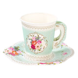 Floral Paper Teacup & Saucer Set – 12 Pack