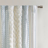 Cotton Printed Curtain Panel 50x108", White/Navy