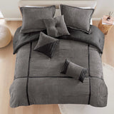 7 Piece Micro Corduroy Comforter Set, Grey