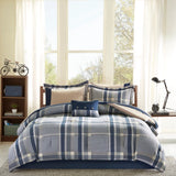 Navy Plaid Complete Comforter and Sheet Set, Blue