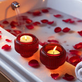 Red Fluted Glass Candle Holders Set of 4